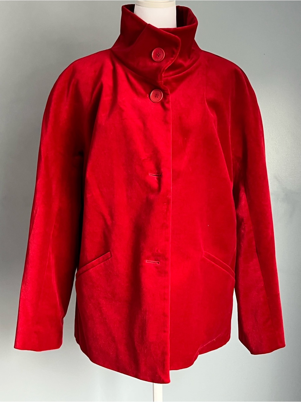 Talbots SZ 16WP red funnel neck velvet blazer